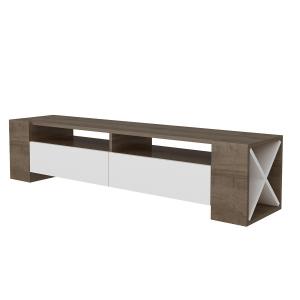 Meuble TV 2 tiroirs décor noyer et blanc - L155 cm