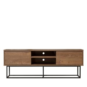 Meuble TV 2 tiroirs en bois et métal L140cm - Bois foncé