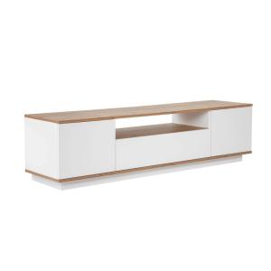 Meuble TV 3 portes 1 niche L180 cm - Effet Blanc et Bois