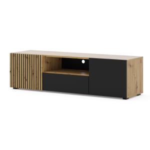 Meuble TV 3 portes 1 stratifiés beige et noir