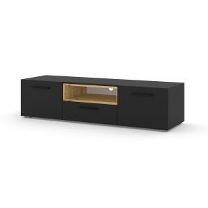Meuble TV 3 portes 151 cm stratifiés noir et beige