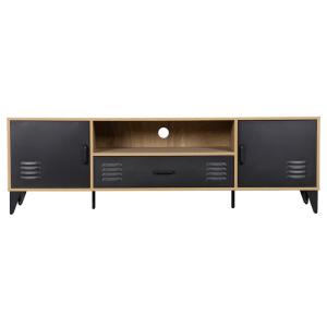 Meuble TV 3 portes 160cm effet bois et métal noir