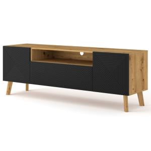 Meuble TV 3 portes 160cm effet bois et noir