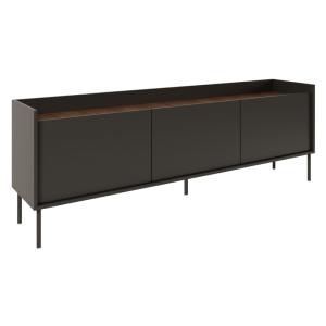 Meuble TV 3 portes, 175 cm, noir / couleur noyer