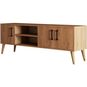 Meuble TV 3 portes 2 niches effet chêne 150 cm