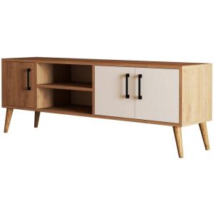 Meuble TV 3 portes 2 niches effet chêne & blanc 150 cm