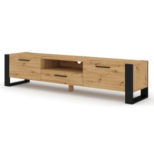 Meuble TV 3 portes 200 cm stratifiés beige et noir