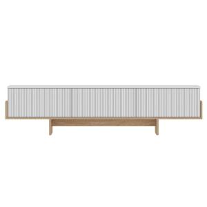 Meuble TV 3 portes abattantes striées L185 cm - Effet Blanc…