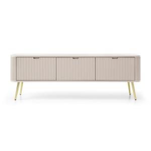 Meuble TV 3 portes beige-gris avec pieds dorés 168 cm