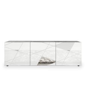 Meuble tv 3 portes blanc détails miroir