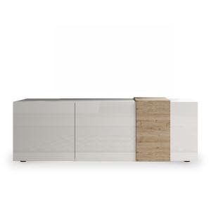 Meuble tv 3 portes bois et blanc