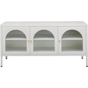 Meuble TV 3 portes en acier blanc et verre texturé
