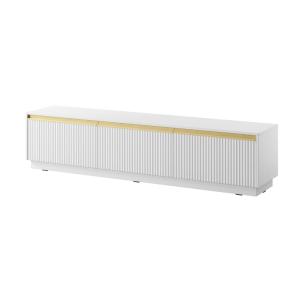 Meuble TV 3 portes en bois lamellé blanc 180x42 cm