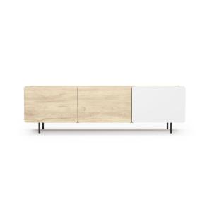 Meuble TV 3 portes mélaminé chêne et blanc pieds graphite 5…