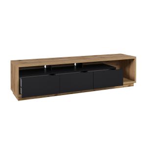 Meuble TV 3 tiroirs 200 cm stratifiés noir et beige