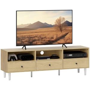 Meuble TV 3 tiroirs 3 étagères ouvertes passe-câble effet b…