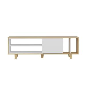 Meuble TV 4 niches et 1 porte décor chêne et blanc - L160 c…