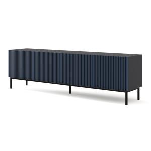 Meuble TV 4 portes 200 cm Philaé Bleu Noir stratifiés bleu…