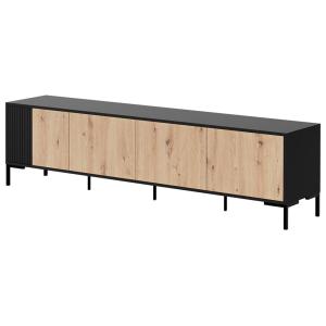 Meuble TV 4 portes 200cm effet bois et noir
