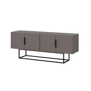 Meuble TV 4 portes couleur moka et pieds en métal - L140 cm