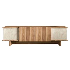 Meuble tv 4 portes en aggloméré diana noyer et travertine