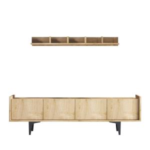 Meuble TV 4 portes en bois et métal L150cm - Bois clair