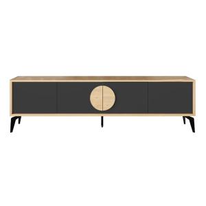 Meuble TV 4 portes - L180 cm - Effet Chêne clair / gris