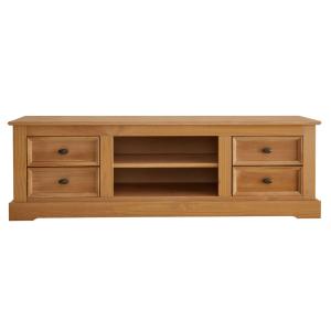 Meuble TV 4 tiroirs 2 niches en bois massif, coloris antique