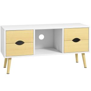 Meuble TV 4 tiroirs niche bois pin blanc aspect bois clair