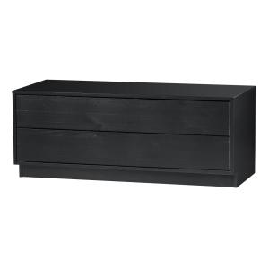 Meuble TV 40,30x100cm en bois massif noir 2 tiroirs