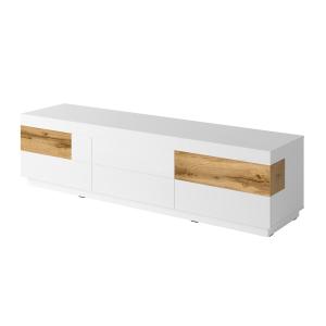 Meuble TV 6 tiroirs 206 cm stratifiés blanc et beige