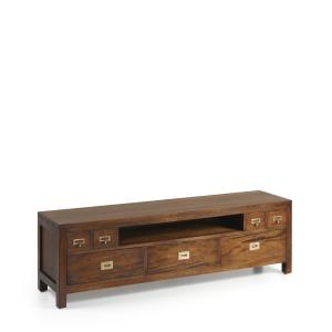 Meuble TV 7 tiroirs en bois marron L 160 cm