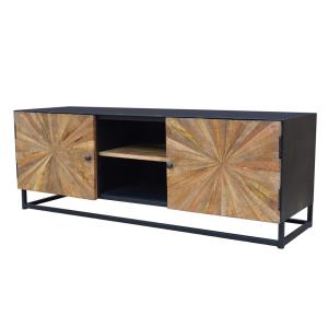 Meuble TV avec 2 portes en bois de manguier / métal noir