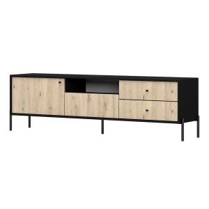 Meuble TV avec 3 tiroirs noir/aspect chêne artisan 200 cm