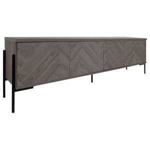 Meuble TV avec 4 portes effet chevrons chêne blanc