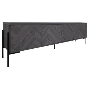 Meuble TV avec 4 portes effet chevrons chêne gris