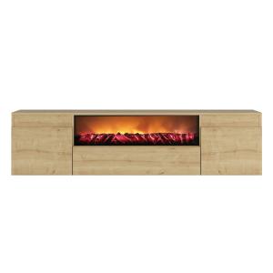 Meuble TV avec cheminée LED 180cm aspect bois