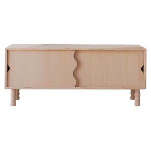 Meuble TV bas en bois massif naturel 120 cm Verni