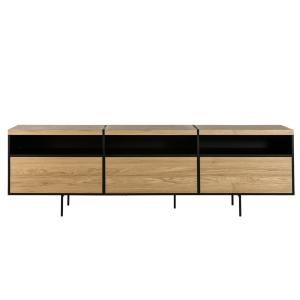 Meuble TV bas moderne en bois et métal 3 portes 3 niches L2…