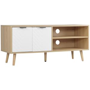 Meuble TV bas sur pied style scandinave blanc aspect bois c…
