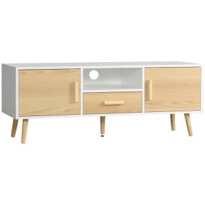 Meuble TV bas sur pied style scandinave MDF blanc aspect bo…