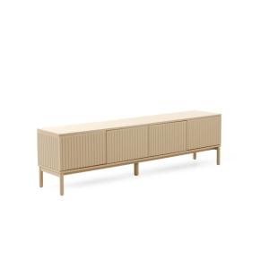 Meuble TV beige avec rainures sur les portes et les côtés