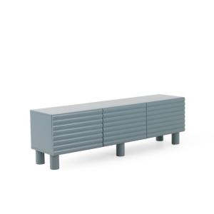 Meuble TV beige avec relief ondulé sur les portes