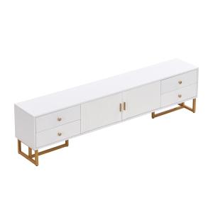 Meuble TV blanc avec 4 tiroirs, 2 portes texturés et accent…