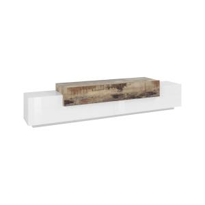 Meuble TV blanc brillant effet bois, beige 240x45 cm