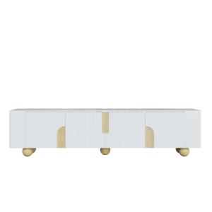 Meuble TV blanc effet marbre blanc et bois avec portes rain…