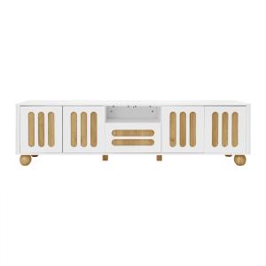Meuble TV blanc et effet bois avec 4 portes, 1 tiroir et éc…