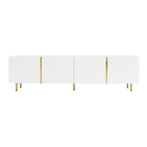 Meuble TV blanc laqué acents dorés, 4 portes