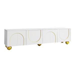 Meuble TV blanc luxueux avec portes sculptées et pieds doré…