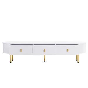 Meuble TV blanc ovale 3 tiroirs poignets pieds dorés 174*35…